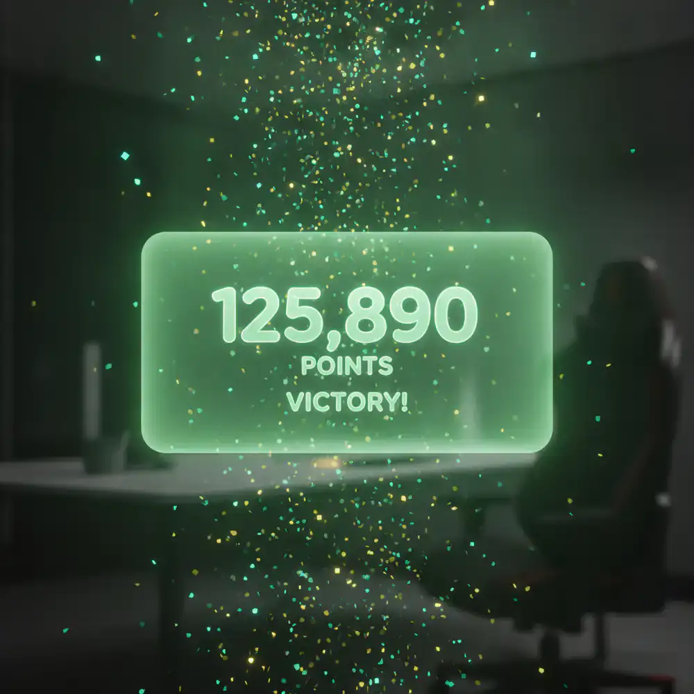 Tela de vitória do jogo exibindo a pontuação e os confetes digitais